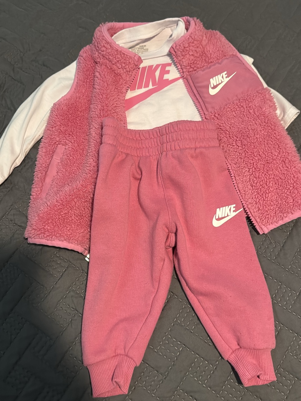 Nike Pink Sherpa Vest and Joggers Set